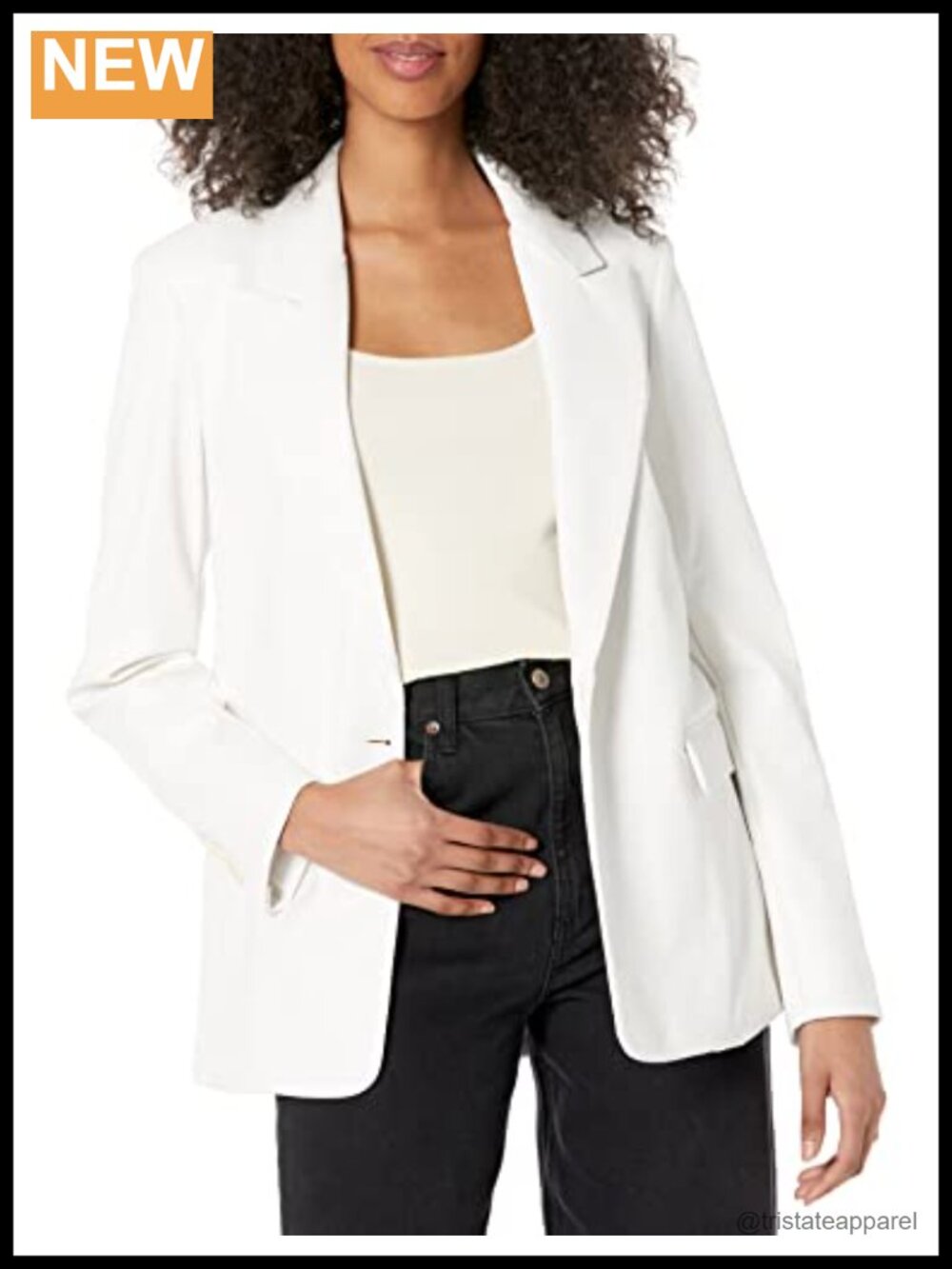 Women's Faux Leather Blazer - Regular Fit, Functional Pockets, Button Cuffs
